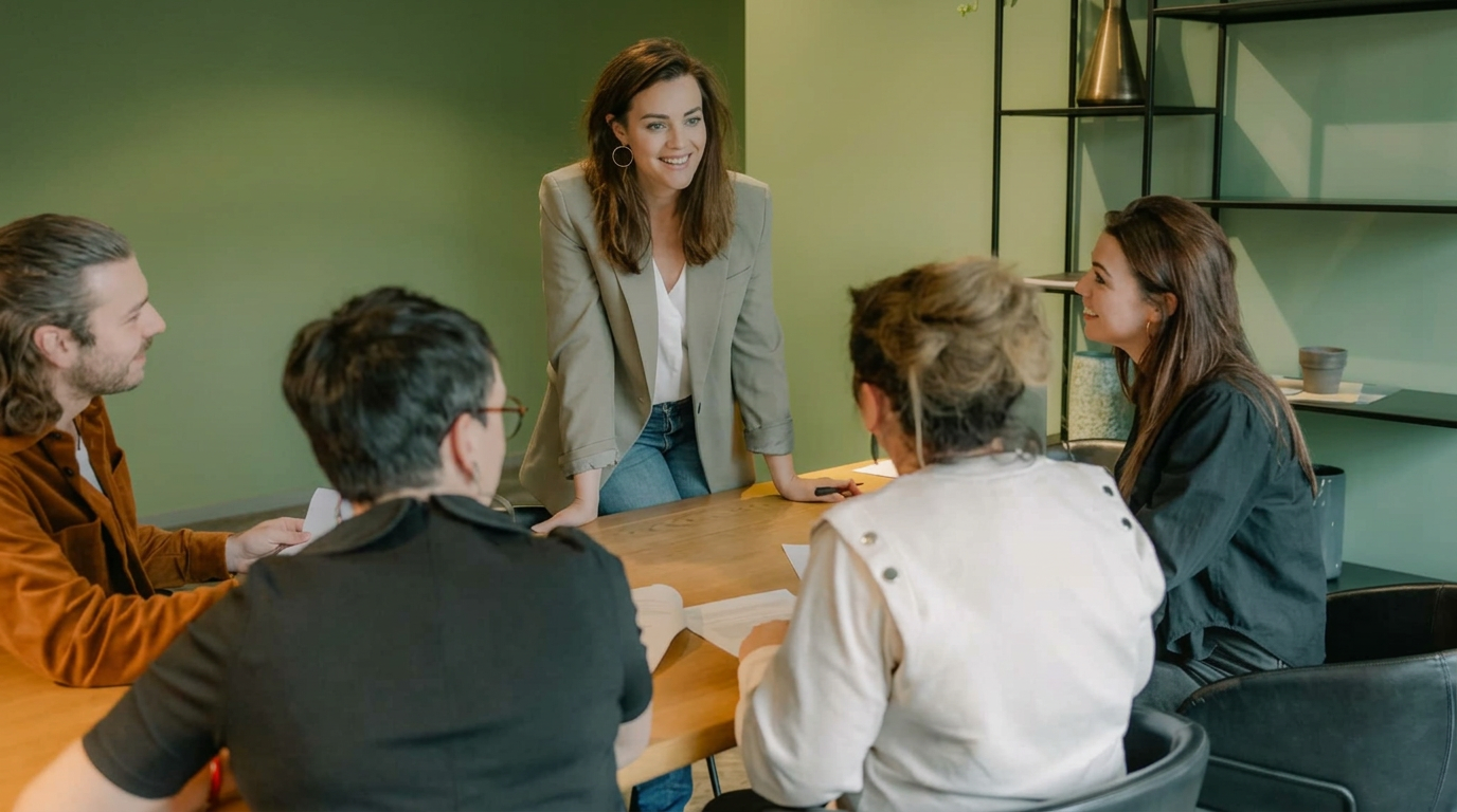 Een founder team dat samen aan tafel werkt